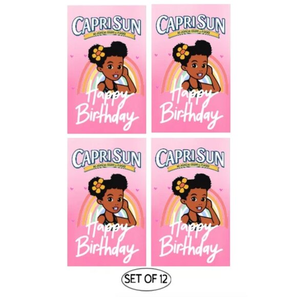 Custom Happy Birthday Juice Pouch labels, Pink Party Design, Set of 12 - Picture 4 of 4